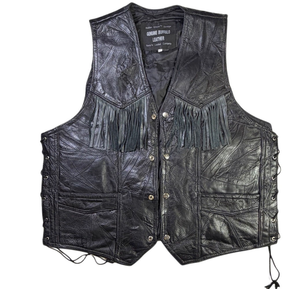 Italian Stone Design 3X Buffalo Leather Fringe Vest Western Biker Rocker